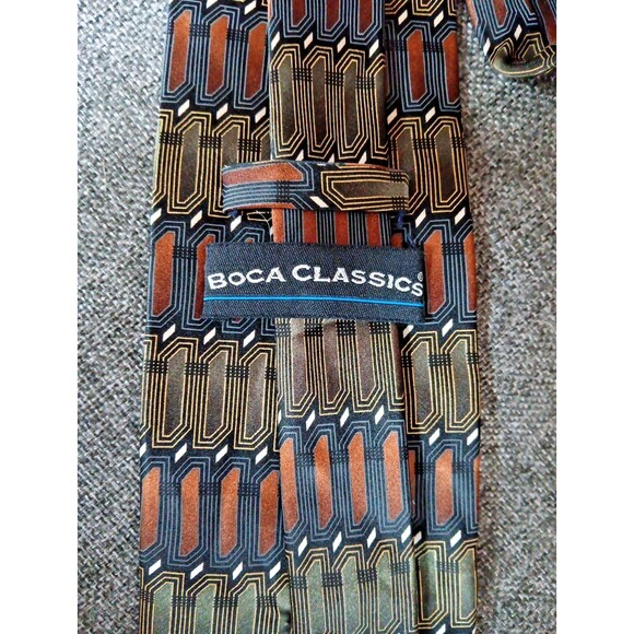 Tie 70s 80s 90s Y2K Boca Classics Silk Black Brown Gold 4 Wide 60 Long - Picture 6 of 6